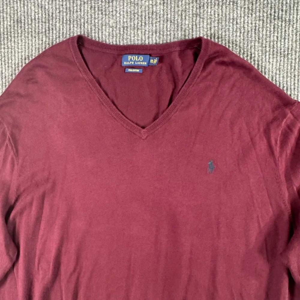 Polo Ralph Lauren Mens XXL Burgundy‎ V Neck Sweater Preppy Old Money Academia